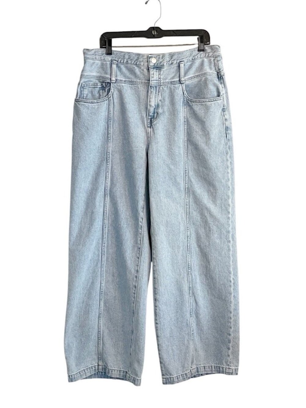 Madewell Belted Baggy Jeans Size 32 High Rise Wide Leg Light Wash Front Seam